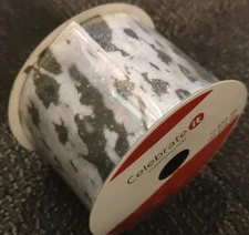 Celebrate It Wired Ribbon White Gray Glitter Birch Print Holiday 2.5" x 20ft. 