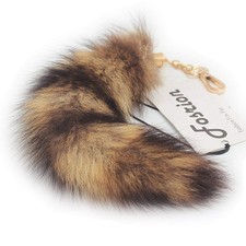Fosrion Real Fox Tail Fur Keychain Clasp Fashion Charm Large, Natural Raccoon
