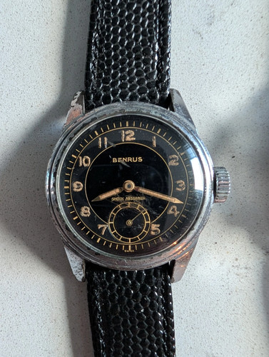 Vintage Benrus Shock Absorber Radium Dial Watch Running Black Gilt 3K CPM