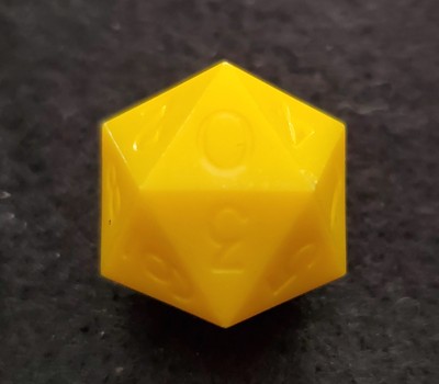 Vintage Armory Dice 2nd Gen D20 Sharp Yellow 0-9 Twice RPG  1980s Uninked