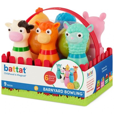 Battat Barnyard Bowling Set 6 Bauernhoftier Pins 2 Heuballen Bowlingkugeln