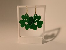 GreenResin Clover Dangle Earrings St. Patrick's Day Luck Theme