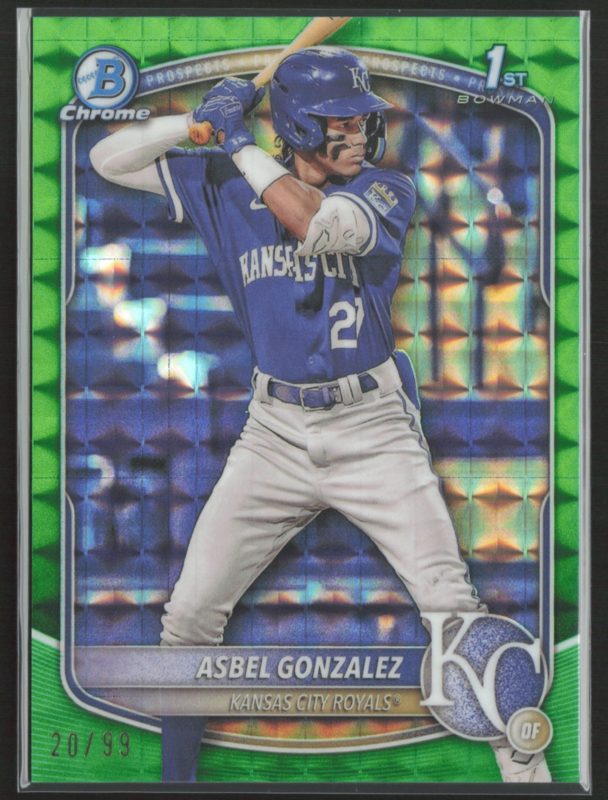 2025 BOWMAN CHROME ASBEL GONZALEZ 1ST BOWMAN GREEN GEOMETRIC #D 20/99