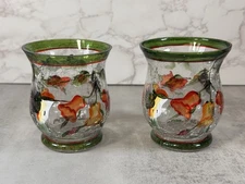 Hummingbird  SET OF 2 Votive Candle Holder Hand Painted Crackle Glass Home Decor