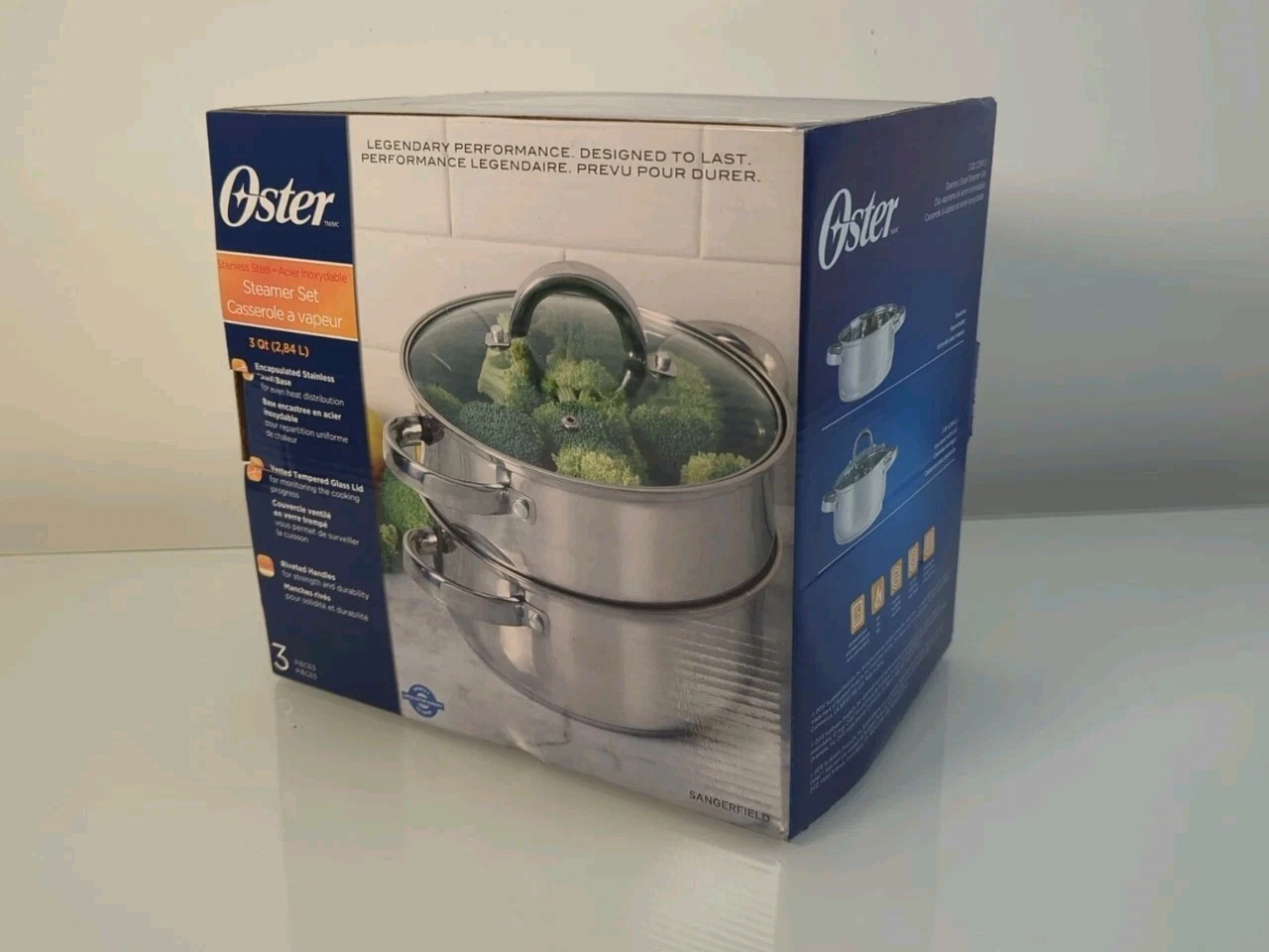 Oster Sangerfield Stainless Steel 3 Qt Steamer Set with Vented Glass Lid