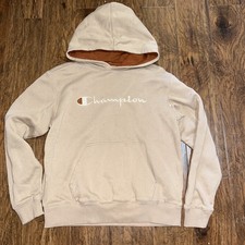Boys Champion Hoodie Sweatshirt Sz Large Tan Neutral Brown Logo