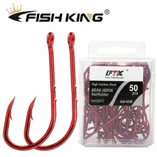 FISH KING High Carbon Steel Fishing Hook Red Barbed Hook Double Back Hook Long