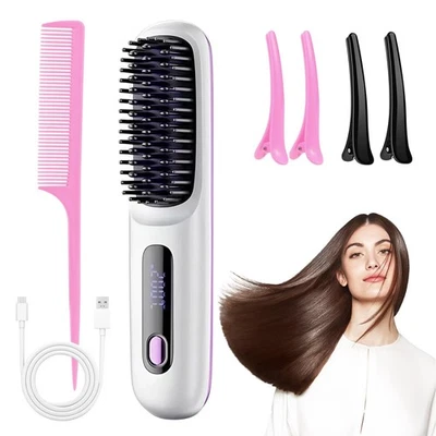 TANGHSE Go Brush Pro - Cordless Hair Straightener Brush Portable USB Rechargeable UK