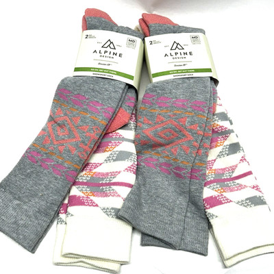 Alpine Design Women's Medium Lot of 2 (2 Pair Ea) Grey/Pink Snowsport Socks (I1)