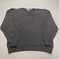 Vintage Ralph Lauren Sweater Mens XL Gray V Neck Cotton Knit Red Pony 90s