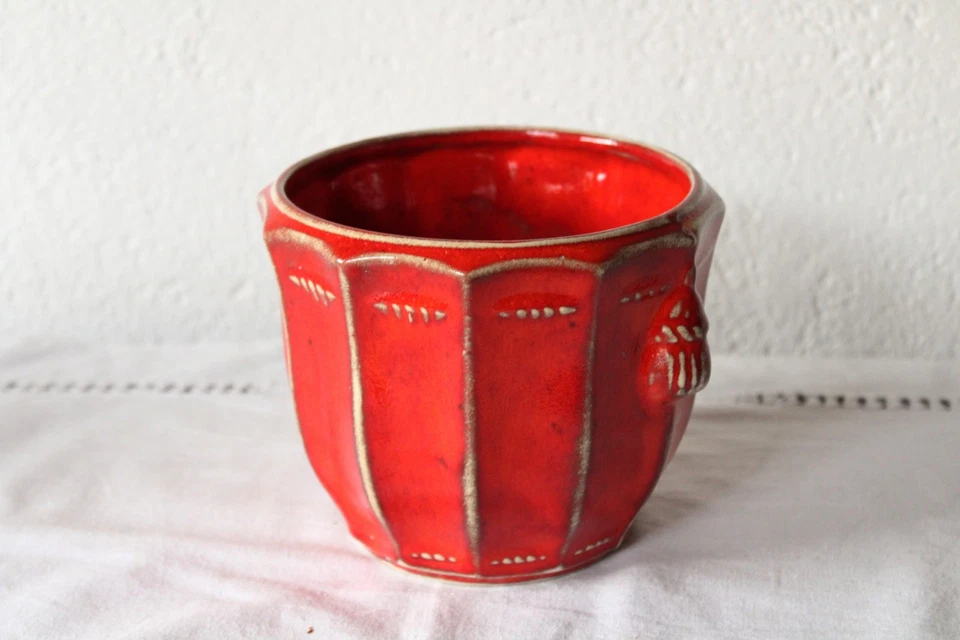 roter Blumentopf getöpfert Blumen Übertopf groß Keramik aus der Töpferei - Bild 2 von 4