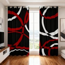 Castle Fairy Black Red White Abstract Stripes Window Curtainsgeometric Circle