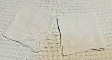 2 Handkerchiefs Embroidered Applique Cutwork Linen Cotton White on White VINTAGE
