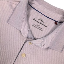 Tommy Bahama Men's Short Sleeve Polyester Blend Polo Shirt Gray Stripe   Large