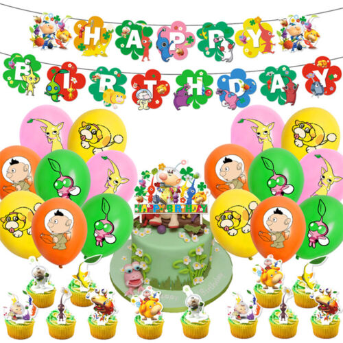 Pikmin 4 Happy Birthday Decorations Bunting Banner Balloons Cupcake Topper - Picture 1 of 2