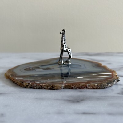 Hand Crafted Sterling Silver Giraffe on Agate