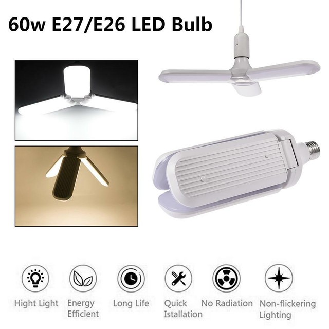 60w Led Bulb Foldable Fan Blade Adjustable Ceiling Lamp Energy