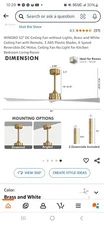 WINGBO 52" DC Ceiling Fan without Lights, Brass and White Ceiling Fan