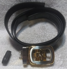 CSC Company Logo Custom Black Dress Belt Gold Logo Sz 38-44 1" W New In Box