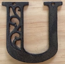 Cast Iron Letter "U" Ornate Scroll Filigree Monogram Alphabet Decor w/ Screws