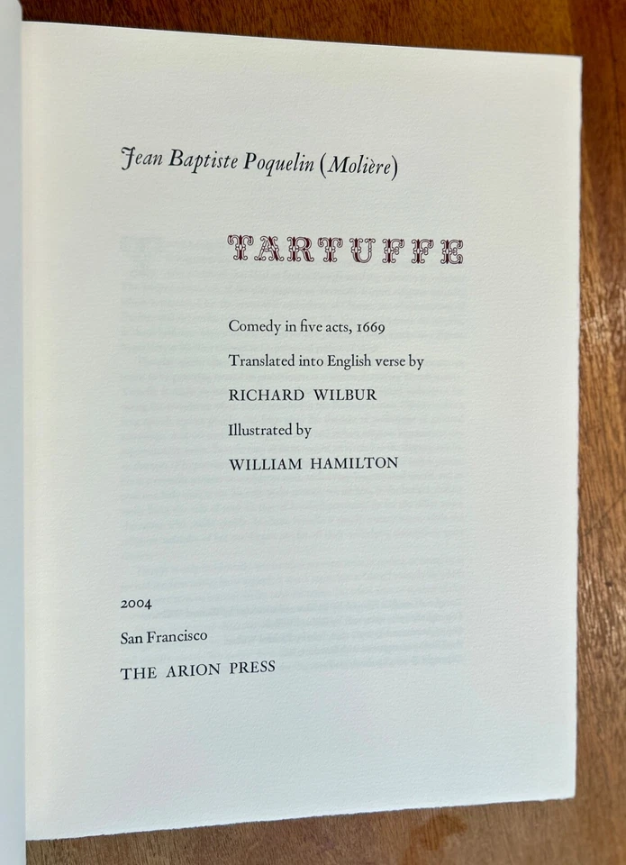 Tartuffe Comedy in Five Acts 1669 Limited Signed 2004 Arion Press, Moliere - Image 3 of 4