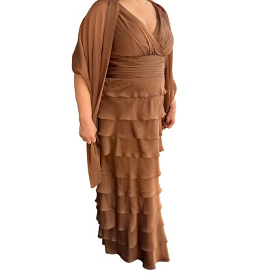Patra Womens Brown Tiered Evening Gown With Matching Shawl Size 14 See Comments
