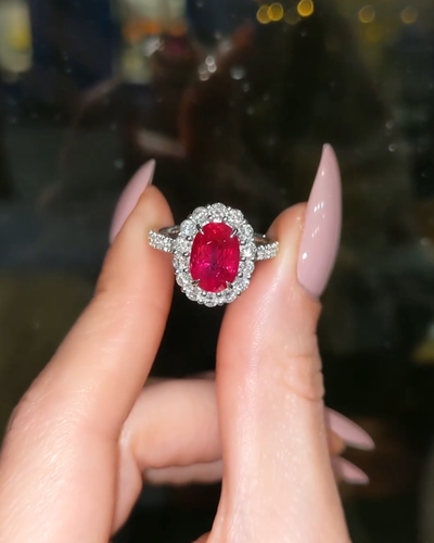 4.18Ct Oval Cut Natural Ruby Diamond Engagement Ring 14K Real White Gold Size 7 - Video 1 of 1