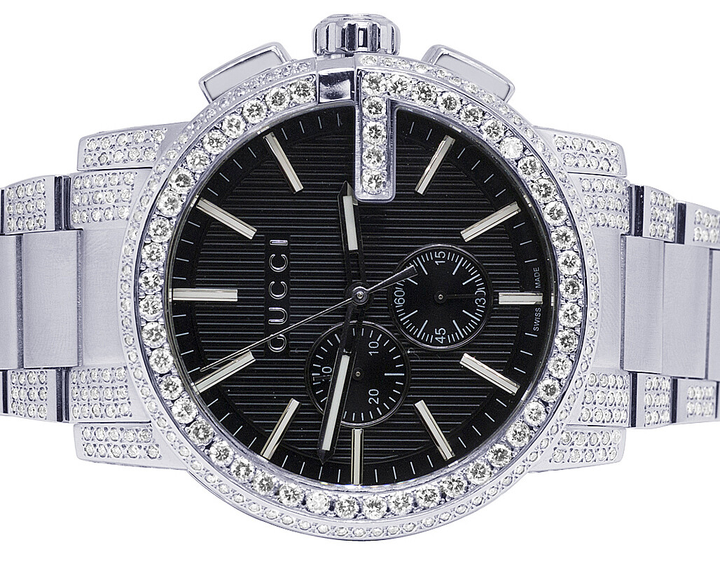 New Full Mens 44MM Gucci 101 G-Chrono Black Dial Diamond New Full Mens 44MM Gucci 101 G-Chrono Black Dial Diamond