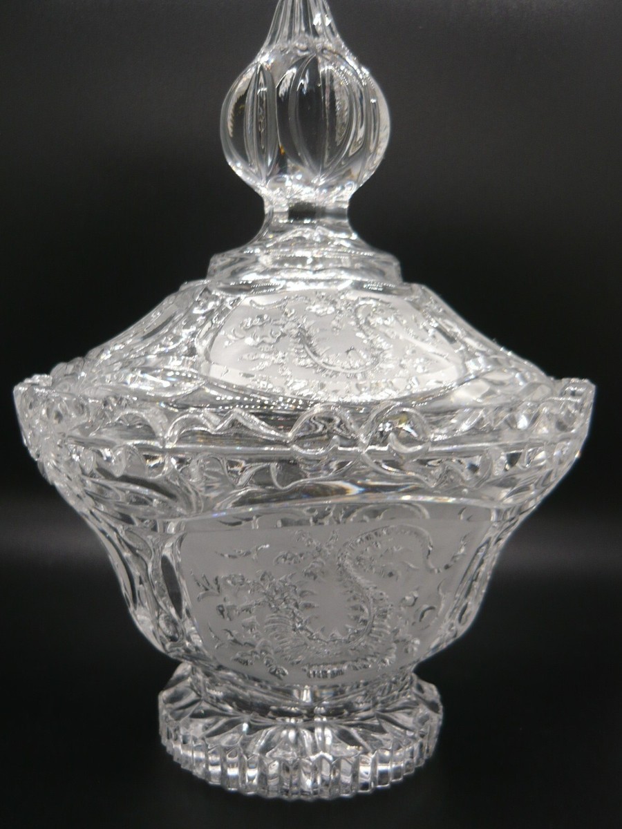 Hofbauer Frosted Dragon Bowl Covered Lead Crystal Candy Trinket