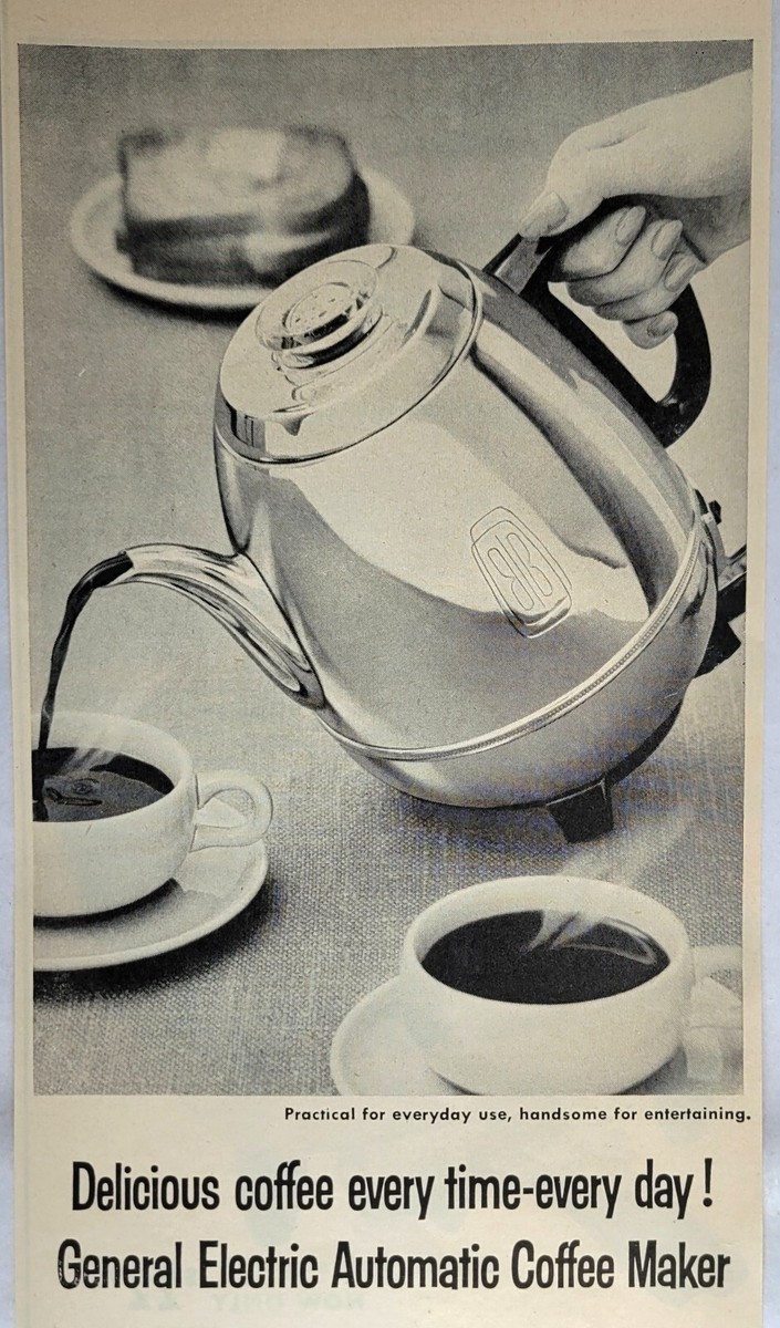 1957 GE Automatic Coffee Maker 2 To 9 Cups Print Ad 5 x 13