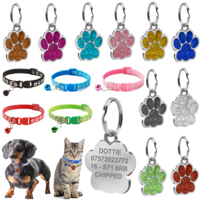 Halsband mit Gravur Tiermarke personalisiert Welpe Pfote Glitzer Anhänger Kätzchen Katze Hund
