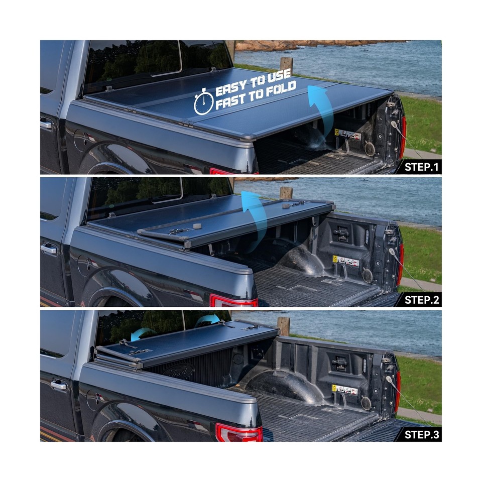 Hard Folding Truck Bed Tonneau Cover Compatible with Chevy Silverado