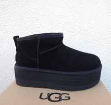 UGG BLACK SUEDE CLASSIC ULTRA MINI 2" PLATFORM ANKLE BOOTS, US 6/ EUR 37 NEW