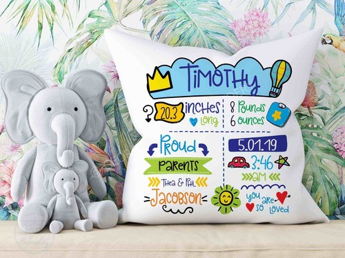 Personalised Baby Birth Record Cushion Cover - Boys - 第 1/6 張圖片