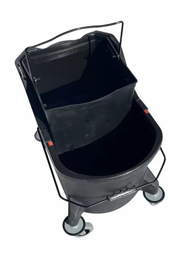 Commercial 26 Qt Mop Bucket Black Dual Chamber Metal Casters Wringer Separator - Picture 4 of 6
