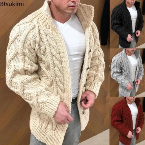 New 2024 Autumn Winter Men's Warm Coat Cardigan Sweater Stretchy Long Sleevev - Picture 15 of 27