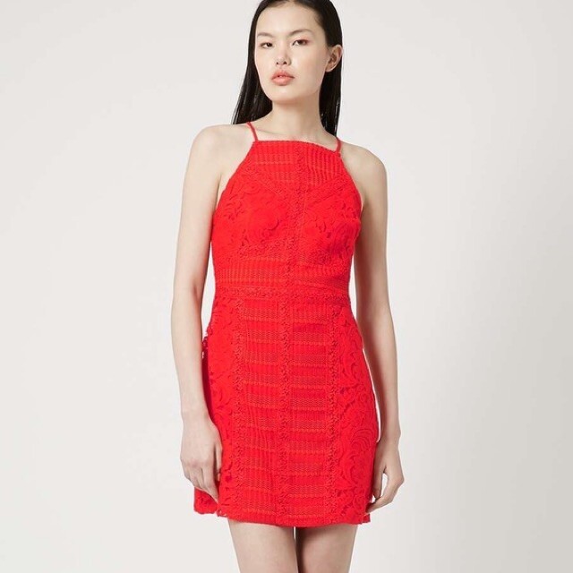 Topshop Womens Gorgeous Lace Red Dress Mid Lenght Size 2 EUC Topshop Womens Gorgeous Lace Red Dress Mid Lenght Size 2 EUC