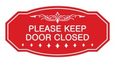 Victorian Please Keep Door Closed Sign Red - Small 3" X 6"