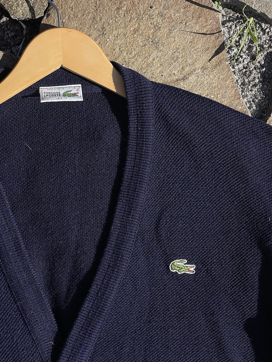 90's Lacoste Wool Blue Cardigan Vintage Logo Made In France | eBay