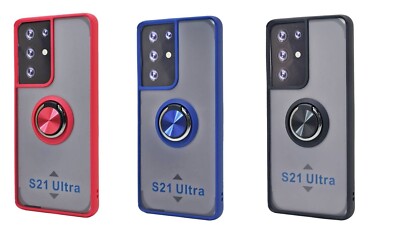 TPU Case Magnetic Ring Matte Clear Protective Case for Samsung Galaxy S21 Ultra