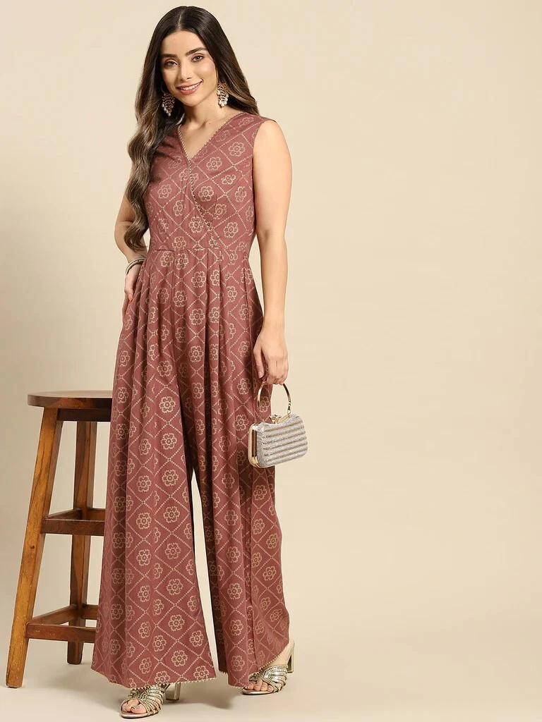 Designer Overlap Neck Pleated Jumpsuit For Women Party Wear Indo Western Outfit
