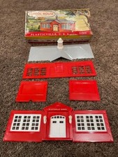 Vintage Plasticville; Red /White/Gray School House 1608 - Missing Weathervane