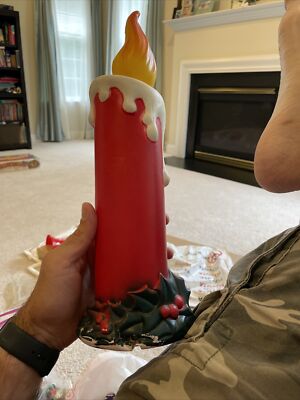 Christmas Candle Blow Mold 14 In Unbranded Rare Unusual Holly