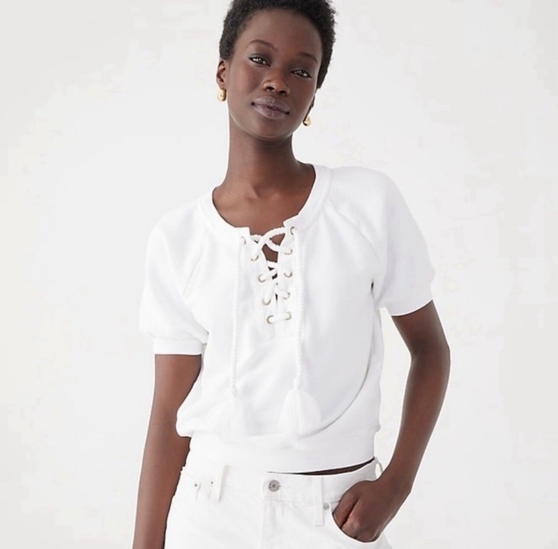 New! J. Crew White Top With Nautical Rope Tie Sz S