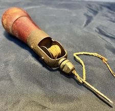 Vintage C.A. Myers Leather Sewing Awl Pat’d March 1905 Storage In Wood Handle
