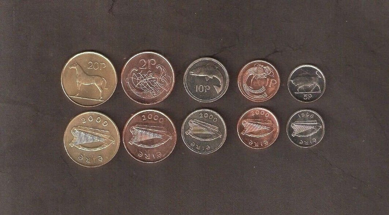 Ireland 1 2 5 10 20 PENCE New 1996-2000 UNC 5v SET Irish HARP BULL HORSE COIN