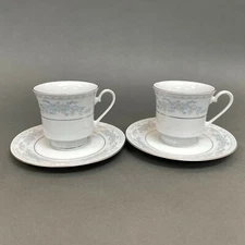 Somerset by NL Excel Cups and Saucer Sets Plates Floral Platinum Trim Lot of 4