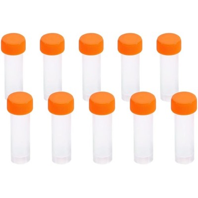 10pcs Plastic  Tubes, 5ml with Cap, Lab Use, Transparent, Reusable