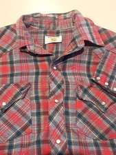 Rockabilly Vtg 60s 70s Western Pearl Snap Cowboy Shirt Mens Sm Red/Green Plaid