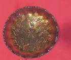 Vintage Fenton Glass Green Carnival Iridescent Holly & Berries 7"  Round   Bowl